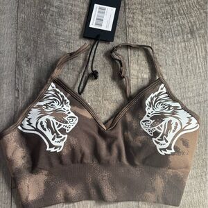 Darc Sport Brown Bra with White wolf Design